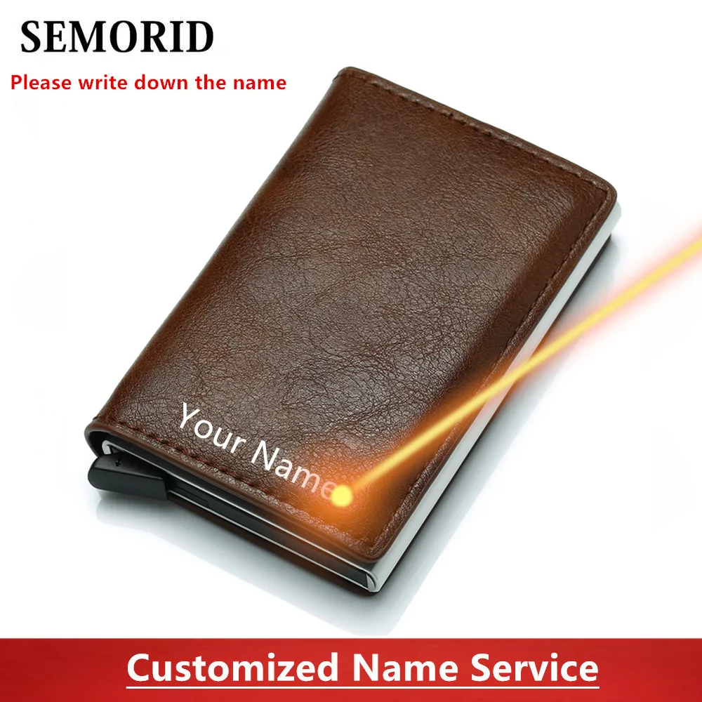 SEMORID 2020 Business ID Credit Card Holder Men and Women Metal RFID Vintage Aluminium Box PU Leather Card Wallet Note Carbon