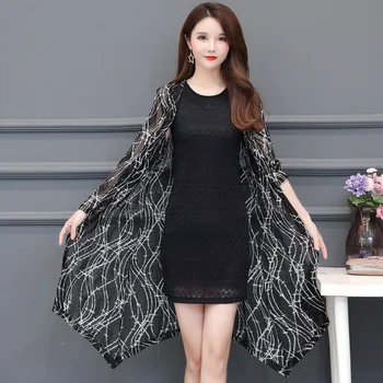 

ZCWXM Plus Size 5XL Thin Printed 2020 Spring Summer Cardigan Sweater Women Poncho Fashion Long Knit Sweaters Female Tops Coat