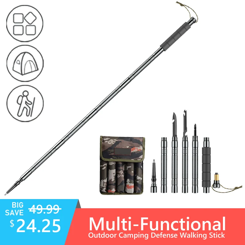 

Ultralight Outdoor Defense Tactical Stick for outdoor Camping Multi-functional Aluminium Alloy Walking Sticks Alpenstock