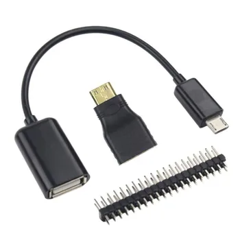 

3 in 1 For Raspberry Pi Zero W Kit Mini HDMI to HDMI Adapter+Micro USB to USB Female Cable+Male GPIO Header Mini Cable+20 Pin