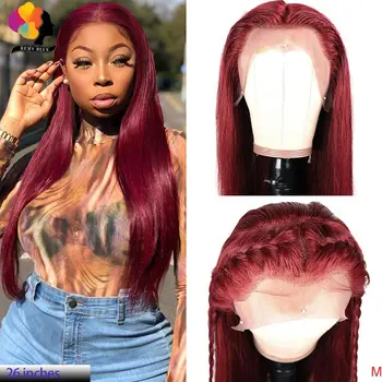 

Ombre 99J Lace Front Human Hair Wigs Brazilian Burgundy Human Hair Wig Remy 13*4 Straight Lace Front Wig PrePlucked 150 Remyblue