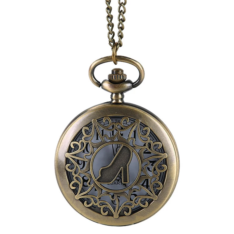 

Umbrella pattern carved hollow female high heels pocket watch