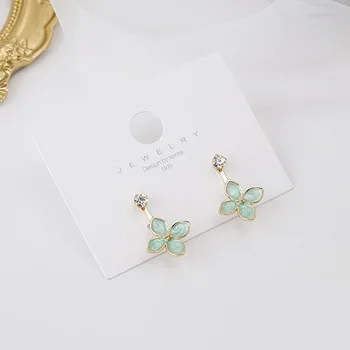 

2020 Summer Sweet Green Enamel Flower Earrings Gold Color Metal Painting Shiny Rhinestone Long Dangle Earrings Statement Jewelry