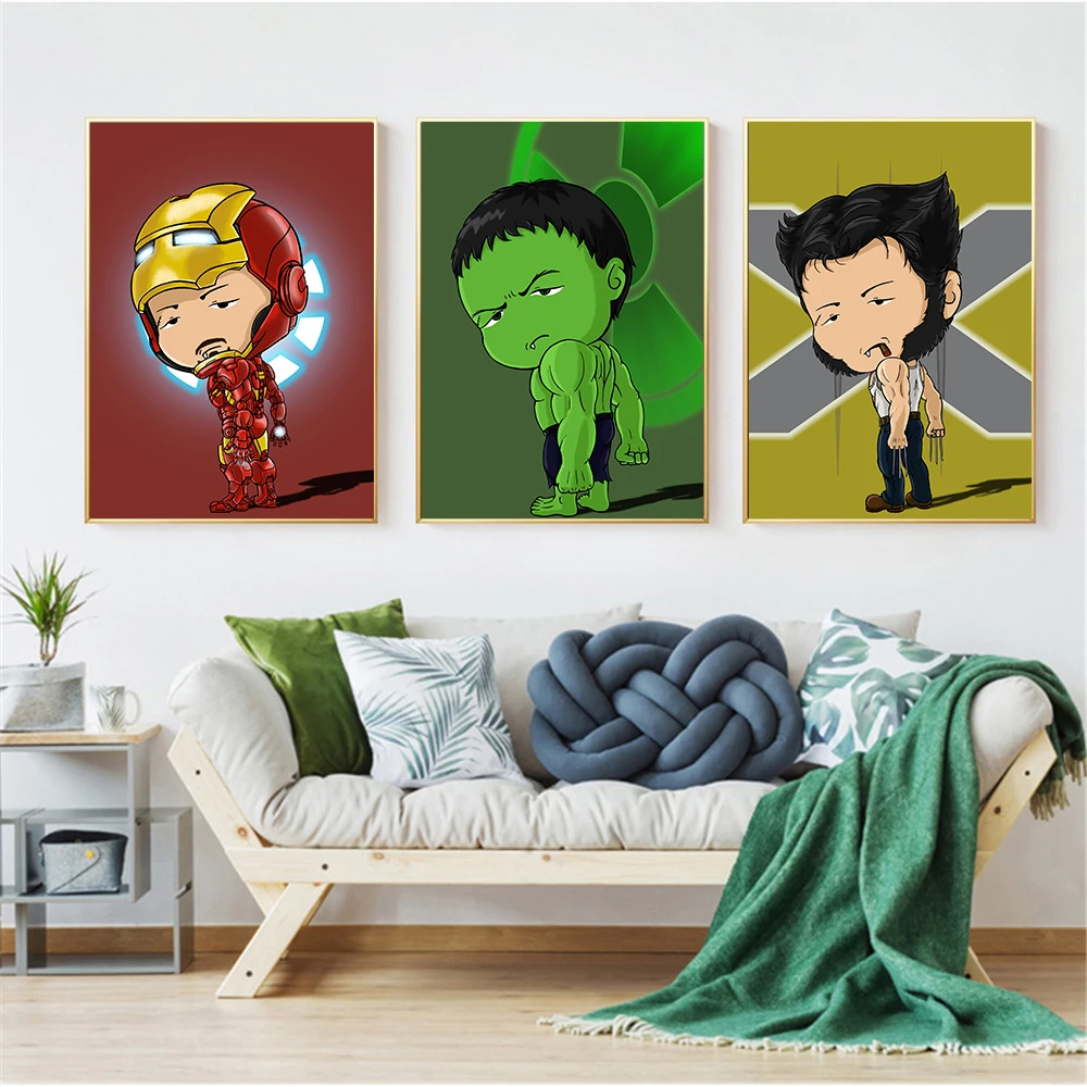 

Cartoon Comics Iron Spider Man Hulk Deadpool Posters Nordic Style Kids Room Decor Canvas Print Abstract Wall Art Pictures