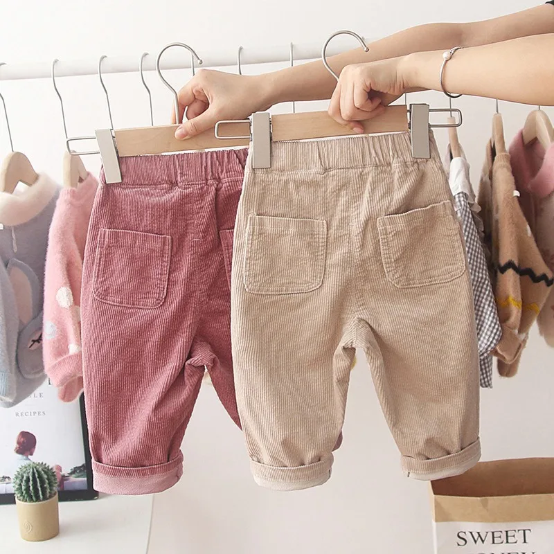 Осенние вельветовые детские штаны для девочек; брюки; Одежда для младенцев; длинные штаны; S9419