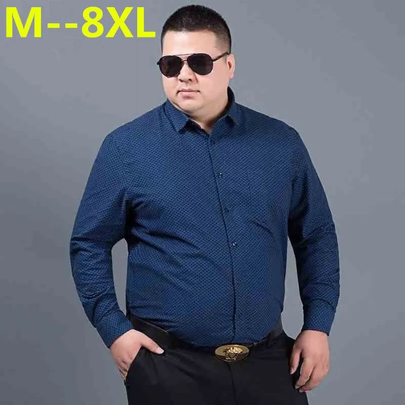 Plus size 10XL 8XL 6XL 5XL Men Shirt Long Sleeved Solid Floral Printing Plaid Casual Male Shirts Brand Clothing Dress Man | Мужская