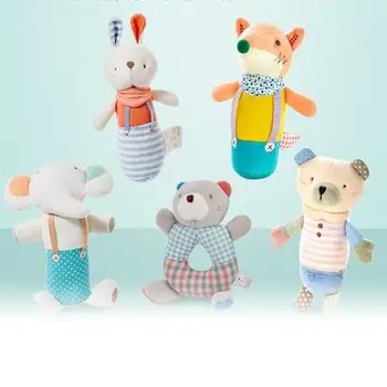 

1pc Baby Cartoon Stuffed Animal Toy Baby Soft Plush Hand Rattle Toy Educational Development Toy(Elephant)