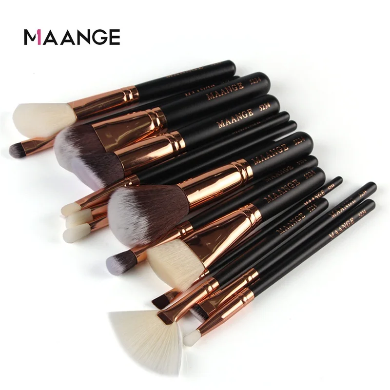 

15pcs MAANGE Beauty Rose Gold/Black Makeup Brushes Set Cosmetic Foundation Powder Blush Eye Shadow Blend Make Up Brush Tool Kit