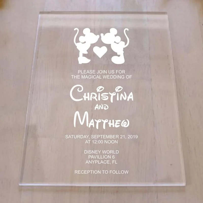  Acrylic Wedding Invitation Personalized Laser Engraved Wedding Invite Minnie and Mickey Wedding Inv - 4.00027E+12
