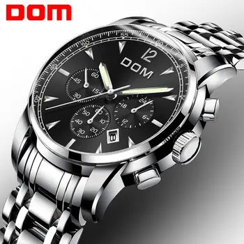 

Watches Men Luxury Brand Chronograph Men Sports Watches Waterproof Steel Luminous Quartz Men's Watch Relogio DOM M-75BK-1MPE