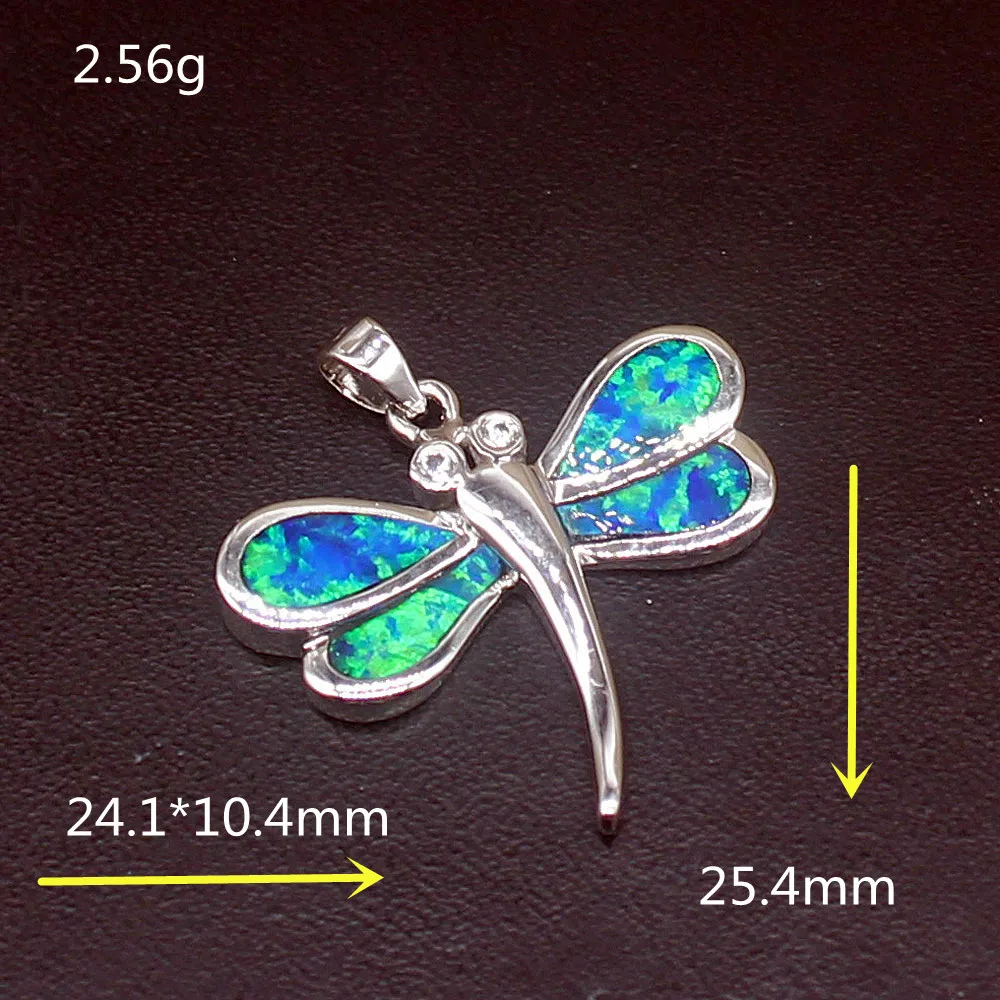 Gemstonefactory Jewelry Big Promotion 925 Silver Natural Blue Opal Dragonfly Shape Women Ladies Gifts Necklace Pendant 20214525