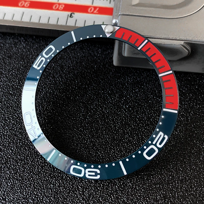 Sloped Ceramic Bezel Insert 38*30.6mm Luminous Pip At 12 For OMG Sea Master Series Mod Watch Parts