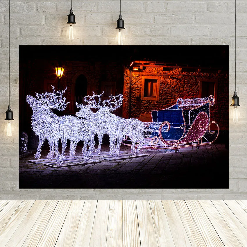

Mehofond Glitter Light Reindeer Sleigh Christmas Photography Background Baby Portrait Decor Photographic Backdrop Photophone