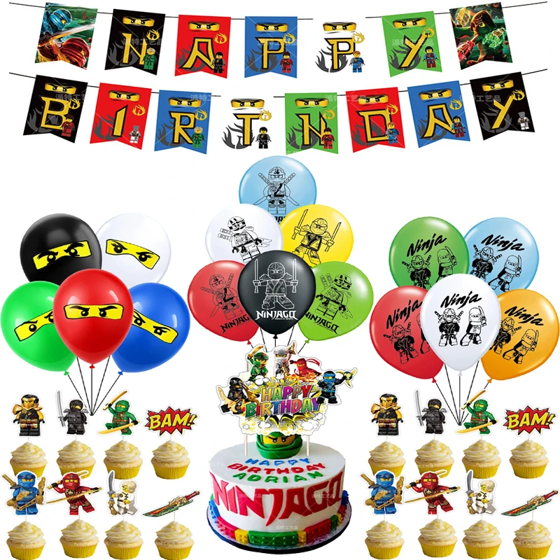 Decoration De Fete Ninja En Latex Ballons Lego Ninjago Blocs De Banniere Joyeux Anniversaire Pour Garcon Garniture De Gateau Jouet Pour Enfants Nouvelle Collection Ballons Et Accessoires Aliexpress