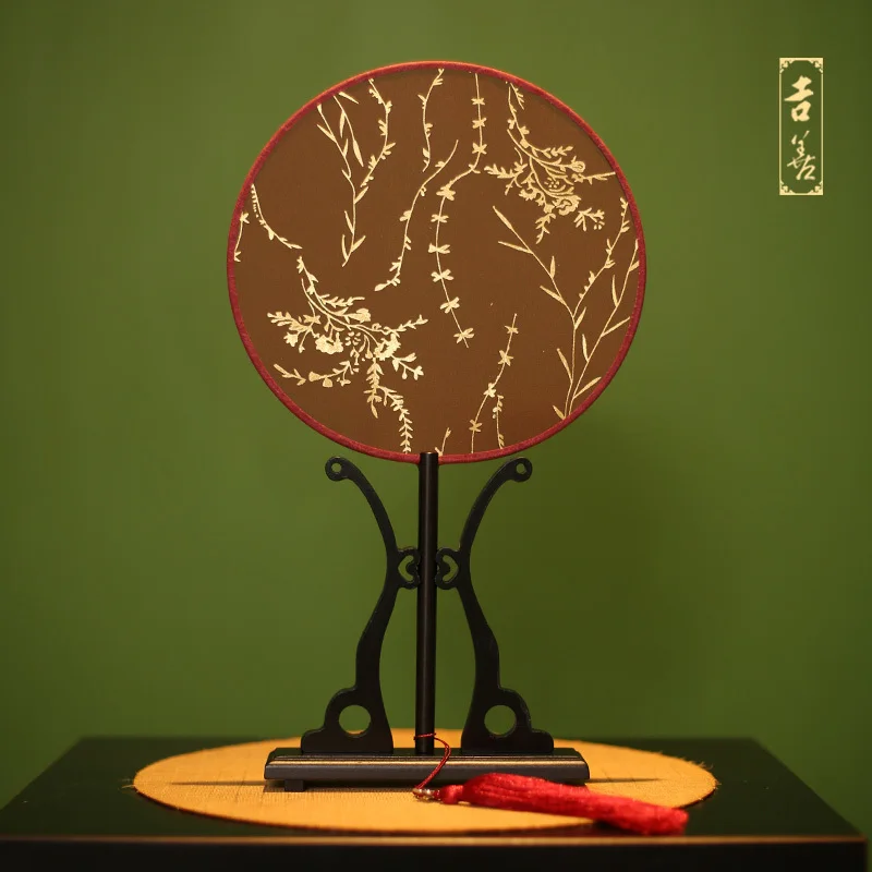 

Grain In Ear Circular Fan Antique Ebony Long Handle Wind Literature The Wind Round Fan Photography Sensu Hanfu The