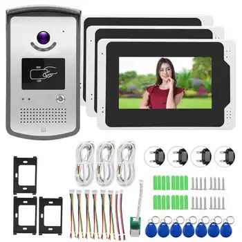 

7in TFT 3Monitors Doorbell 1080P Intercom Door Phone Night Vision Remote Monitoring Entry System 100-240V