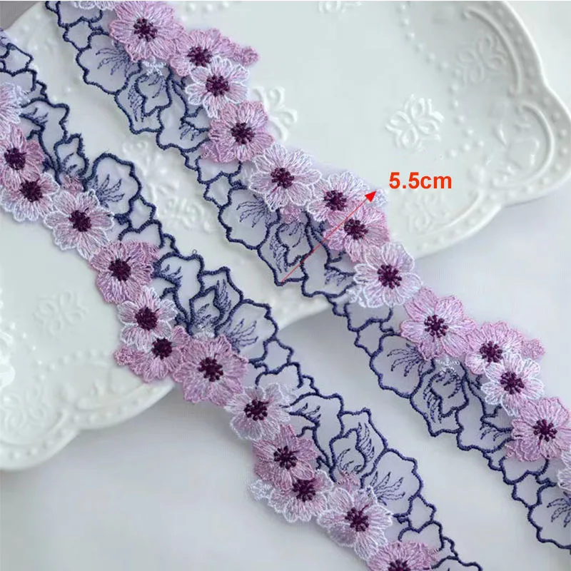 Lace Fabric 5.5cm Wide Cotton Embroidered Flower Lace Fabric Dubai Sewing DIY Trim Ruffle Applique Ribbon Collar Decor