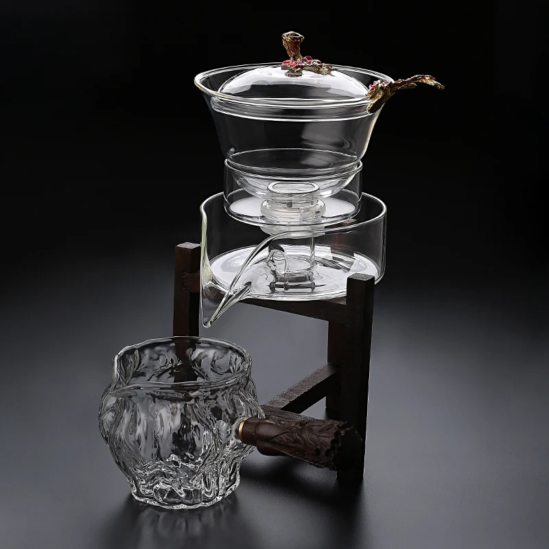 Vidrio resistente al calor, juego de té magnético de desviación de agua cubierta giratoria de semiautomática té perezoso tetera Kungfu juego de té