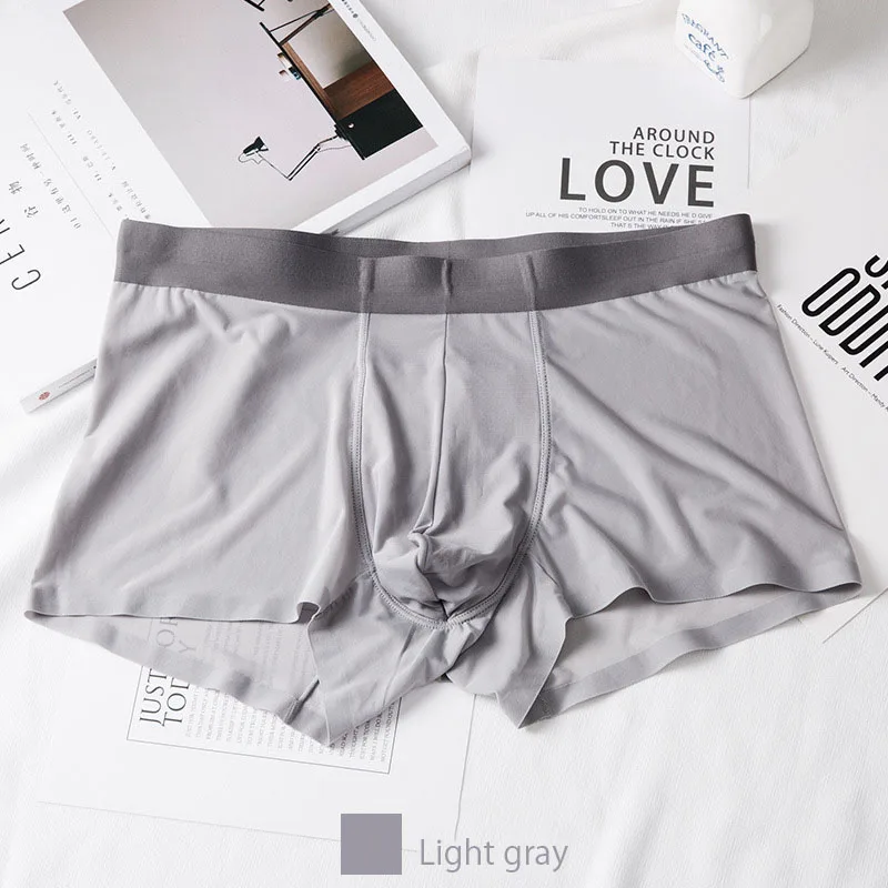 Light gray IYUNYI трусы-боксеры из Ice Silk шорты сексуальный для Гея Прозрачное нижнее белье дышащие трусы большого размера L-3XL, мужские бикини, бесшовные трусики для женщин - Цвет: Light gray