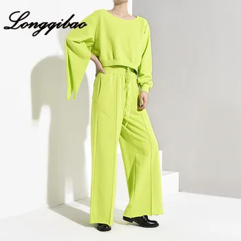 

Women's Suit Trend Autumn New Word Collar Casual Tether Short Shirt + High Waist Wide Leg Pants Two-piece Women's Clothes