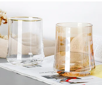 

Set of 2-305ml high quality multicolor home morning water milk glass transparent office water coffee glass cups GLA-98