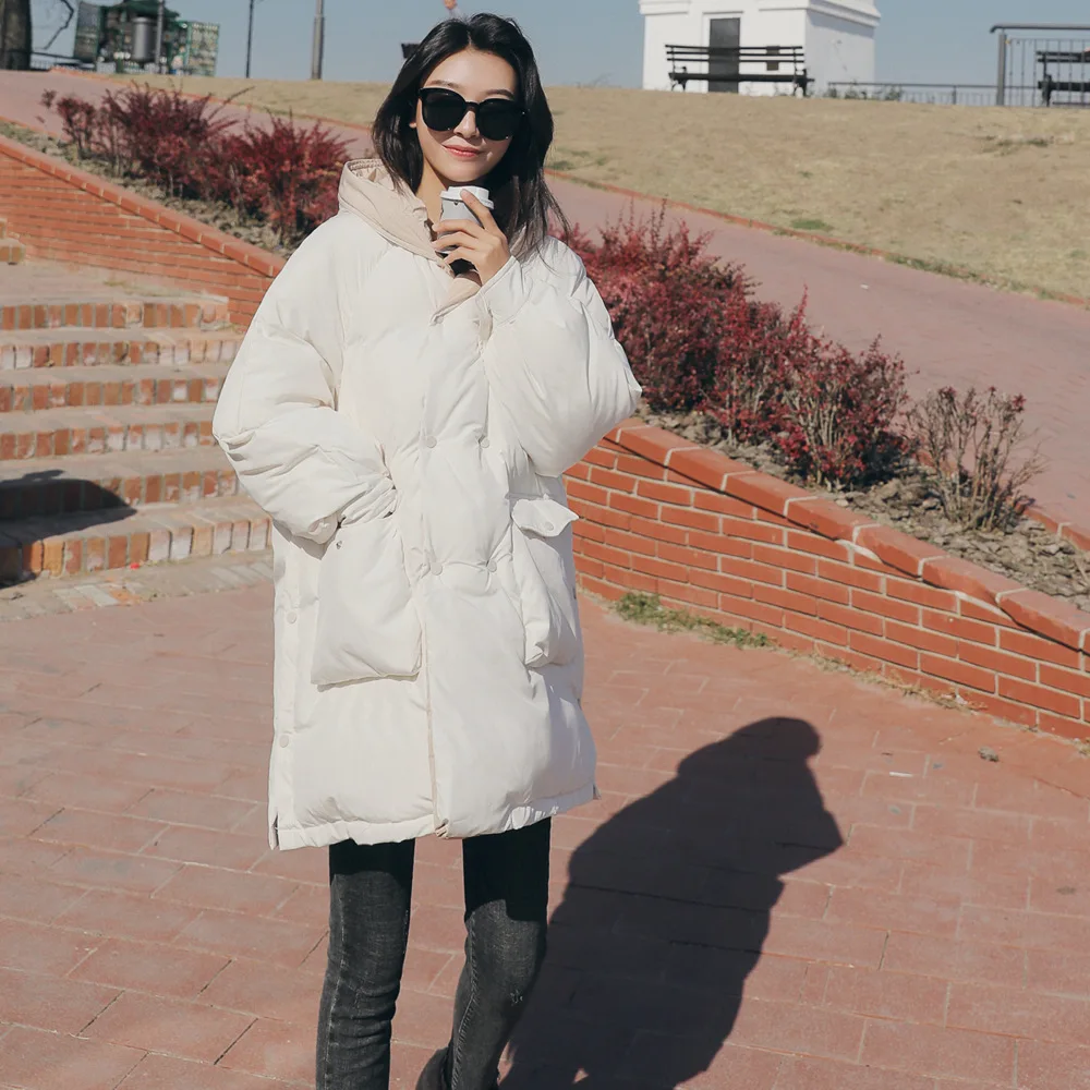 

Photo Shoot 2018 Winter New Style Sense of Design Retro Fashion Mid-length Double Breasted Contrast Color Cotton-padded Clothes
