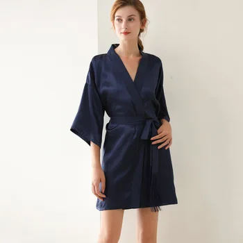 

Satin Women Solid Robe Summer Silky Kimono Gown Sleepwear Female Casual Nightwear Loose Bathrobe Gown Home Dressing Gown