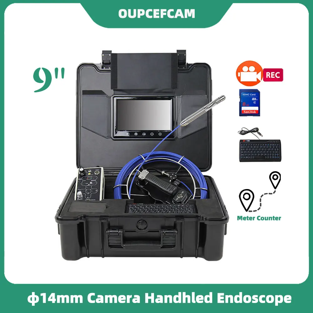 120014mm 카메라 드레인 하수도 파이프 검사 내시경 시스템, 9 "터치 스크린 DVR 키보드 미터 카운터 화면 5mm 유리