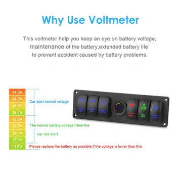 

12 Volt 6 Gang Rocker Switch Panel Circuit Breaker + LED Voltmeter RV Car Marine Boat Switch Panel