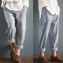 Женские хлопковые льняные штаны-шаровары больших размеров 5XL, укороченные летние штаны в полоску с карманами и высокой талией, свободные женские брюки Pantalon V427