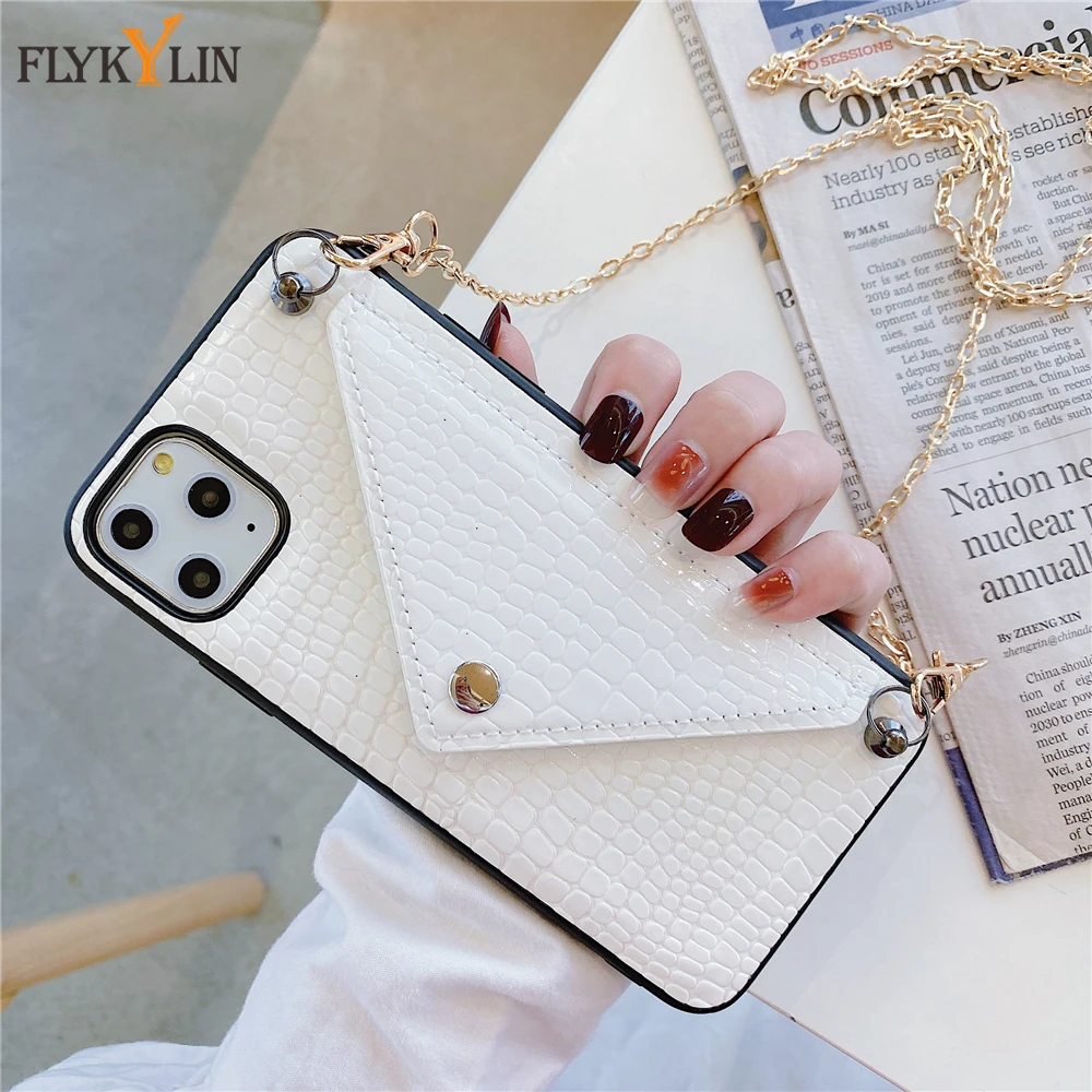 FLYKYLIN Wallet Card Holder Phone Case For iPhone 11 Pro Max XR X XS 6 6S 8 7 Plus Leather Flip Stand Back Cover WIth Chain | Мобильные
