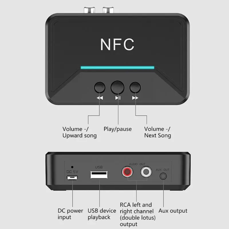 5 0 Bluetooth Receiver Smart NFC A2DP RCA AUX 3 5MM Jack Wireless Adapter Suppotr USB Play For CAR Home Speaker Headphone