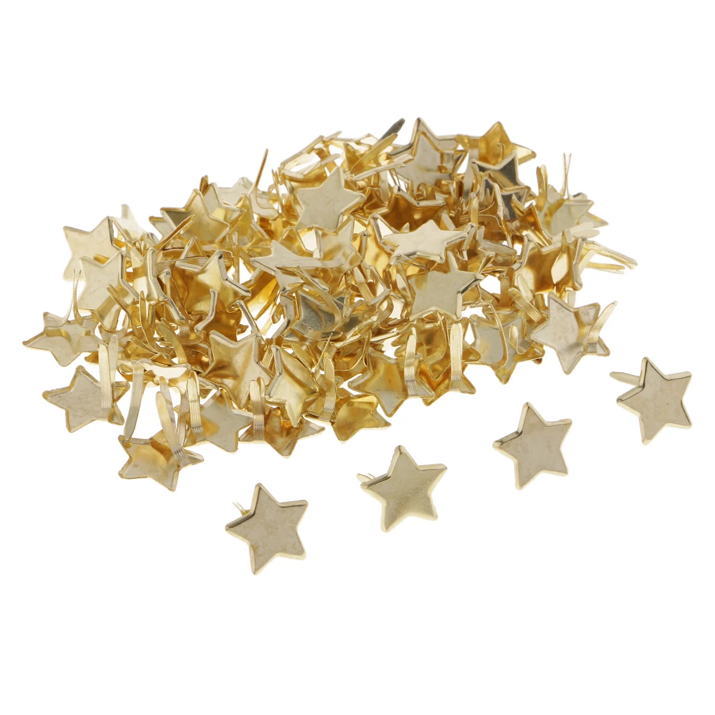 100 Piece Gold Star Head Split Pins Metal Brads Paper Fastener Decorative Brad for Scrapbooking DIY Craft Decoration