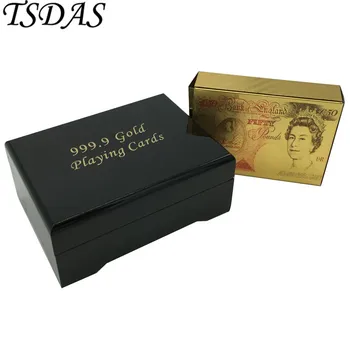 

24K Gold Cards Fancy UK 50 Pounds Gold Plated Playing Cards With Playing Card Box Drop Shipping