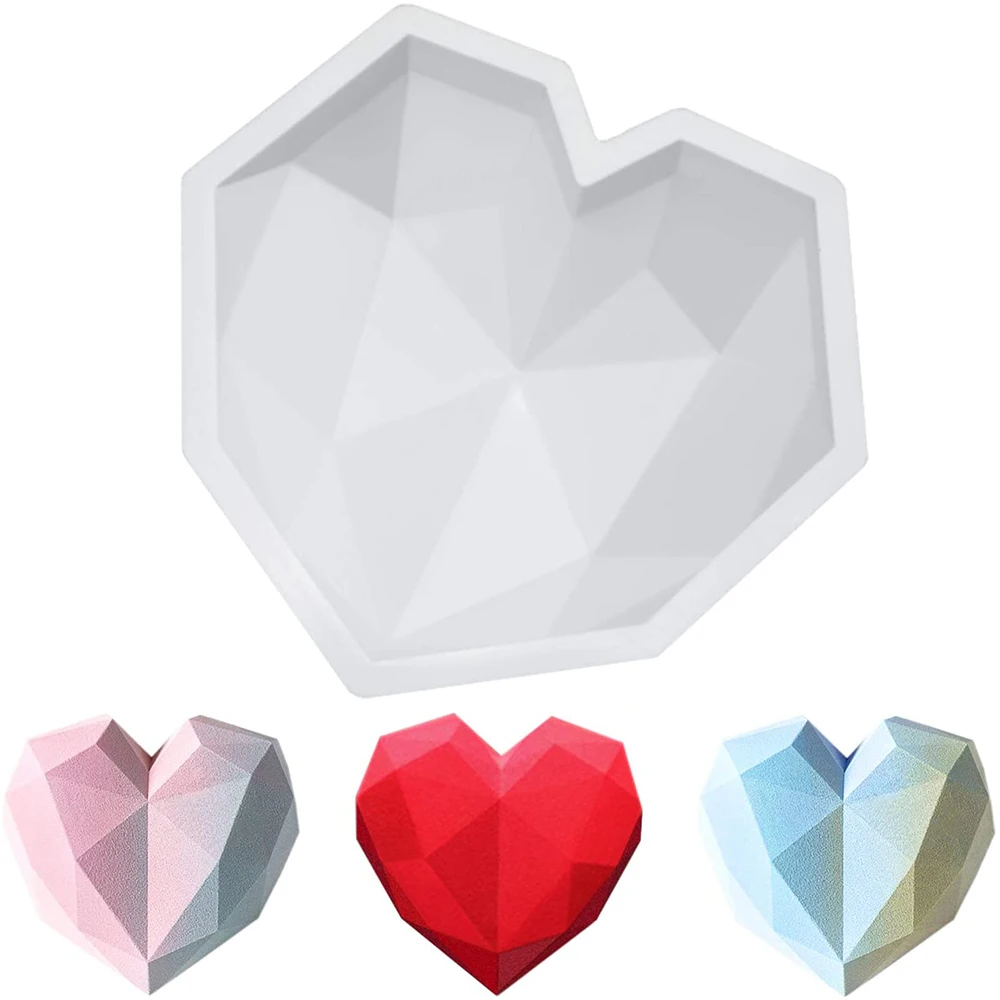 SILIKOLOVE 3D Diamond Love Heart Shape Silicone Molds for Baking Sponge Chiffon Mousse Dessert Cake Molds Food Grade