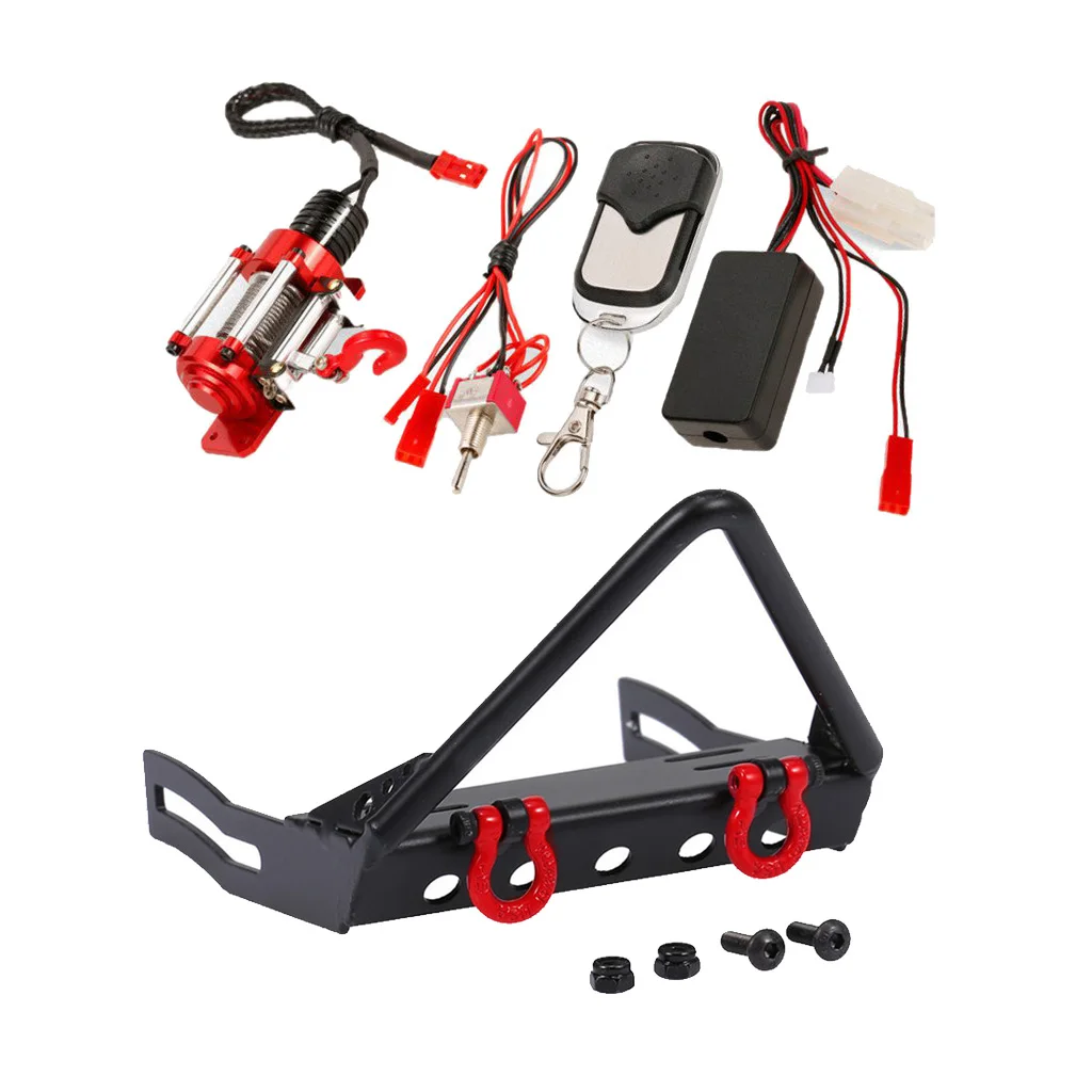 RC Front Bumper with Light for RC Axial SCX10 Jeep RC Rock Crawler, Black Metal,1/10 RC Crawler Car Parts (Black)