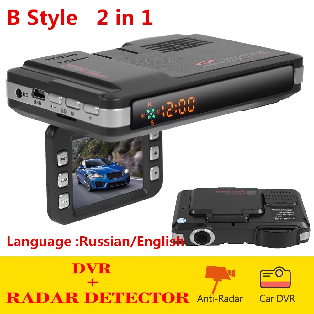 VGR1-S 3 в 1/2 в 1 Dashcam DVR 720p HD Автомобильная камера регистратор зеркало радар детектор с gps Точное обнаружение для России - Название цвета: B