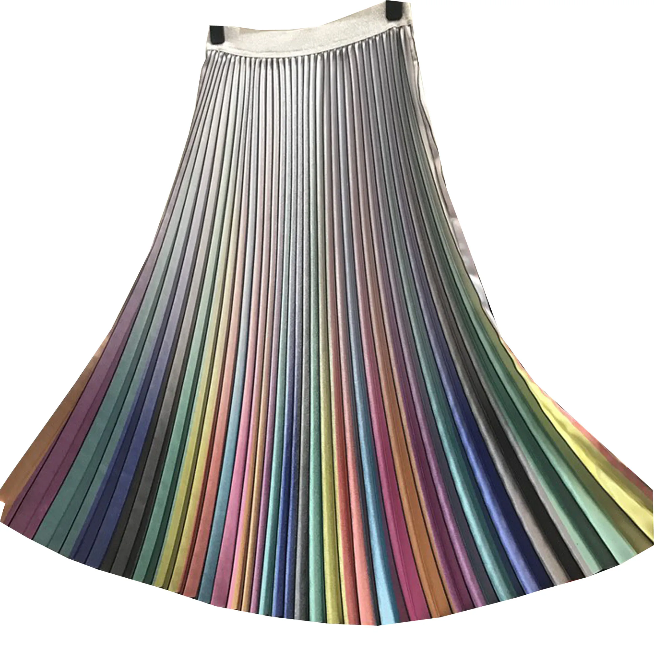 Весна Лето, модная разноцветная полосатая плиссированная юбка, женские юбки средней длины с высокой талией