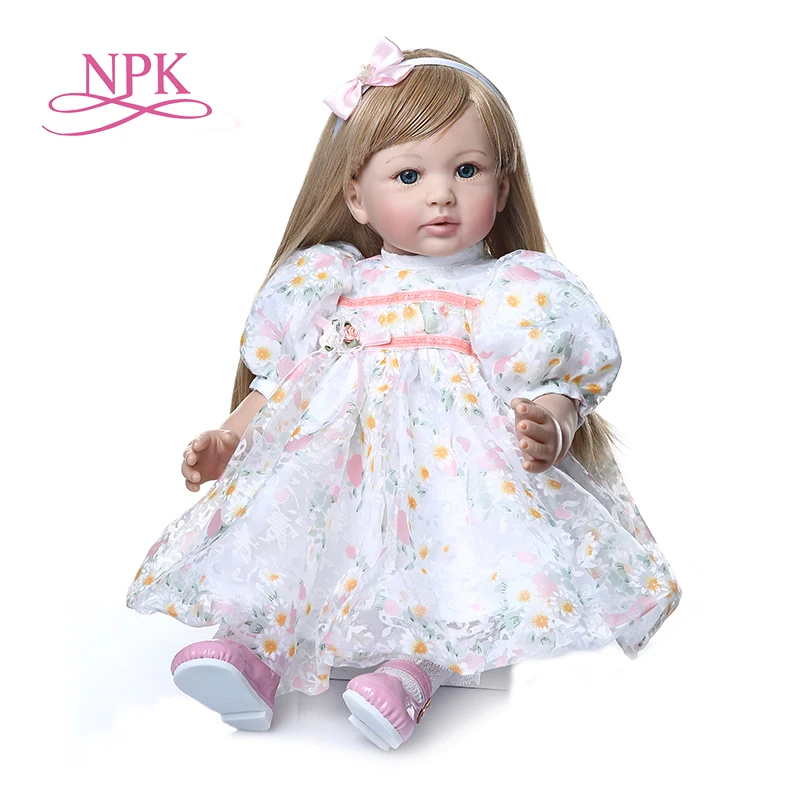 NPK 60 см Высокое качество reborn baby girl Кукла с ультра длинными светлыми волосами