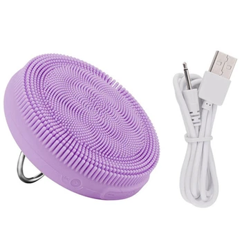 

Purple Usb Silicone Beauty Face Cleanser Washing Massager Brush Hand Ring Waterproof Charging Cleansing Instrument Facial Skin C