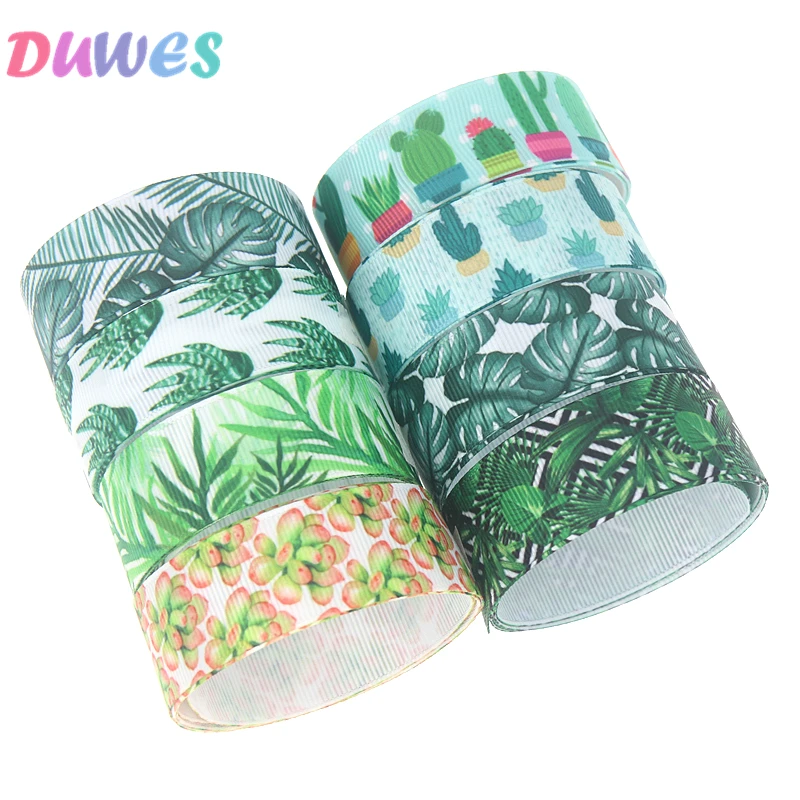 

DUWES 50yards cactus leaf Printed Grosgrain Ribbon Accessory Hairbow Headwear Decoration DIY Wholesale OEM D1139