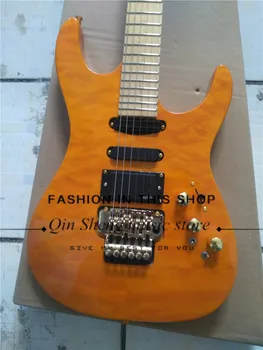 

free shipping custom yellow\blue electric guitar with flamed maple veneer body,tremolo bridge,SSH pickups,golden hardware