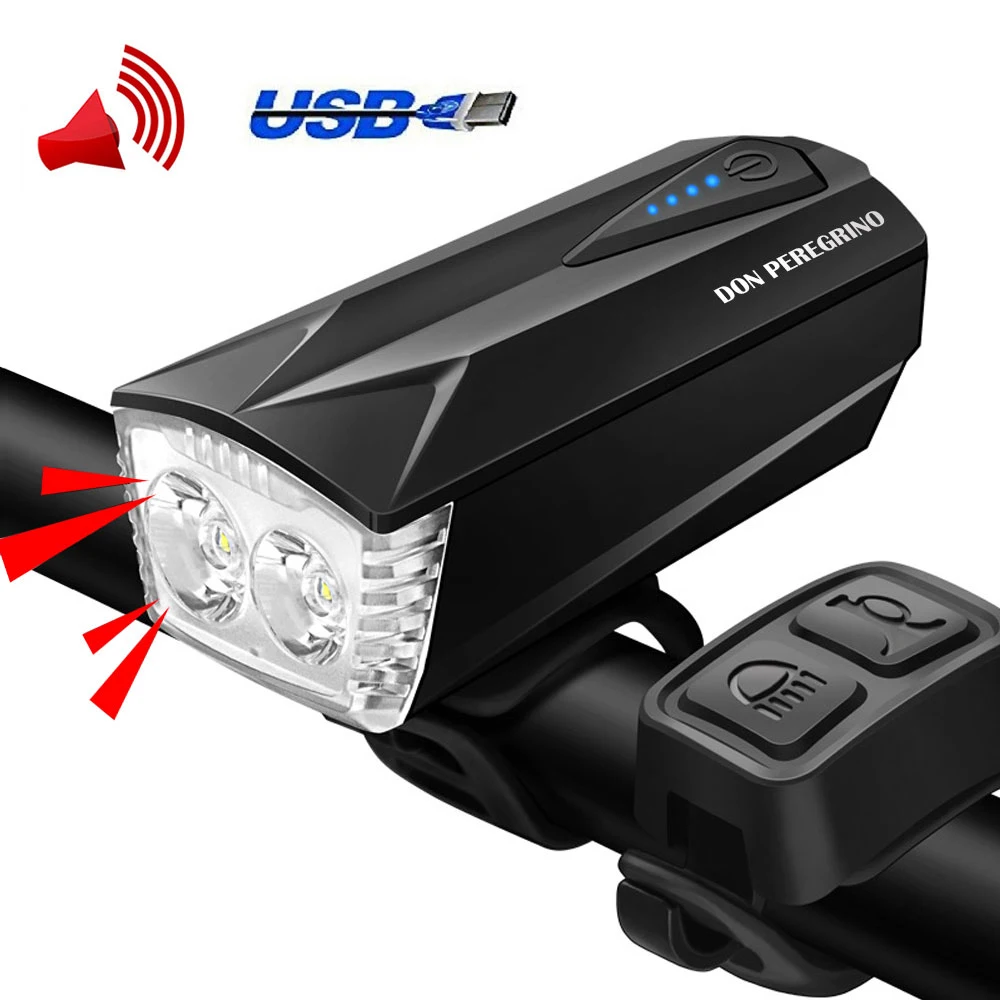 350 Lumens Brightness Headlight Ipx DON PEREGRINO Led Bike Front Light /& Horn