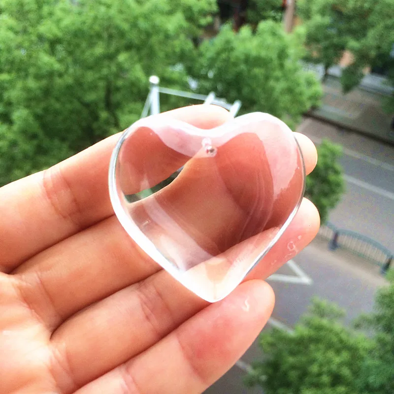 Free Jump Rings) 5pcs/lot 40mm Clear Crystal Glass Smooth Heart Shape Pendants Chandelier Parts Christmas Tree Hanging Ornament