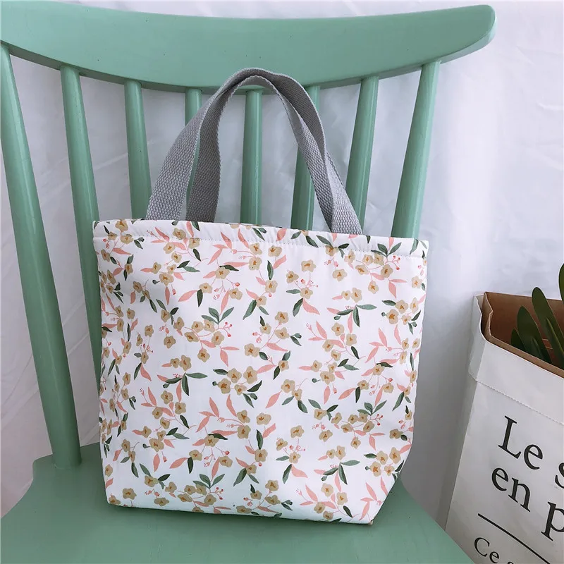 

[The Butterfly Cloth Bag] Korean-style Floral-Print Hand Small Cloth Bag Women's Handbag Bento Box Bag Insulated Literature And