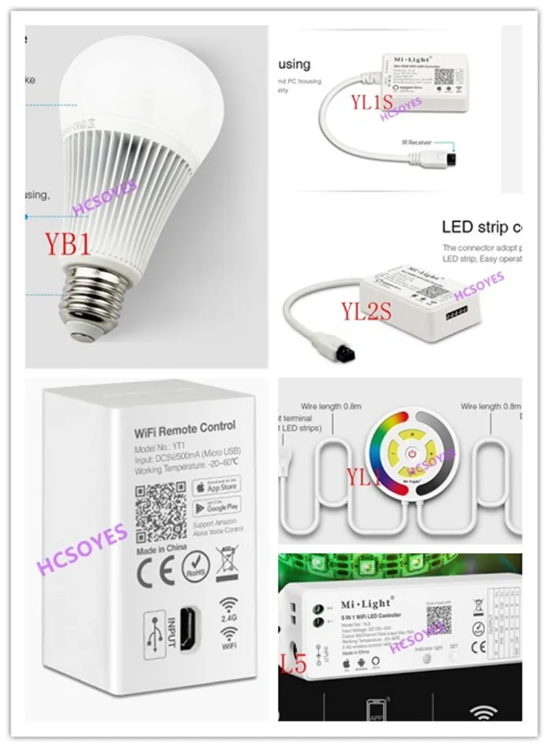 Milight YB1 9 Вт RGB + CCT Светодиодный прожектор Blub YT1/YL1S/YL2S/YL1 DC5V USB пульт дистанционного