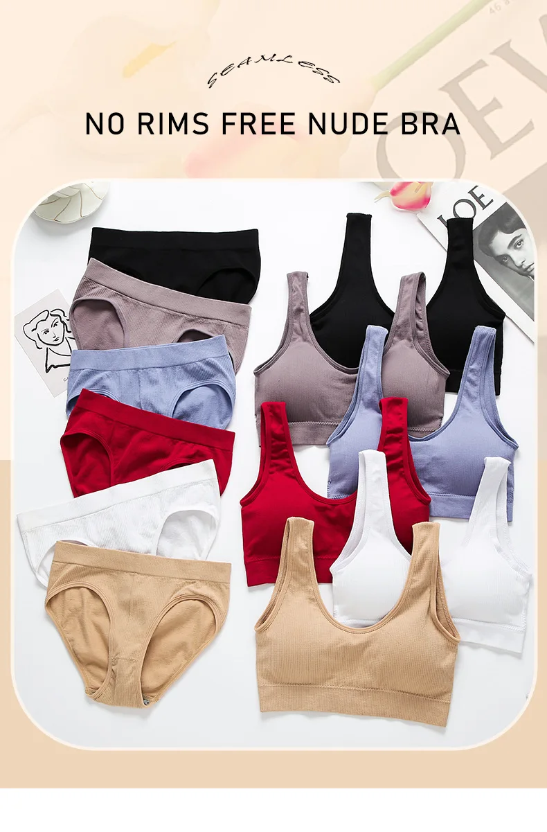 cute underwear sets Underwear Sets Women Bras Set Sexy Bralette Tank Tops Female Underwear Lingerie Ribbed Tops Seamless WireFree Bra and Sexy Panty lace bra panty set