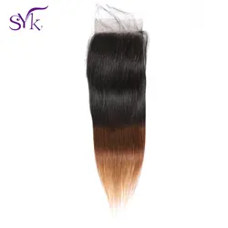 SYK волосы с эффектом деграде (переход от кружева закрытие бразильский человеческих волос T1B/4/30 прямые волосы 4*4 Кружева Закрытие