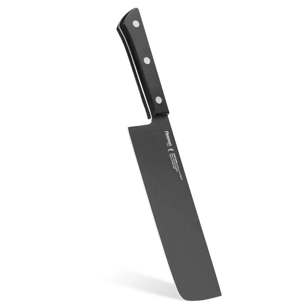 Кухонные ножи Fissman Tanto японская сталь 3Cr13 антипригарное черное покрытие|Кухонные