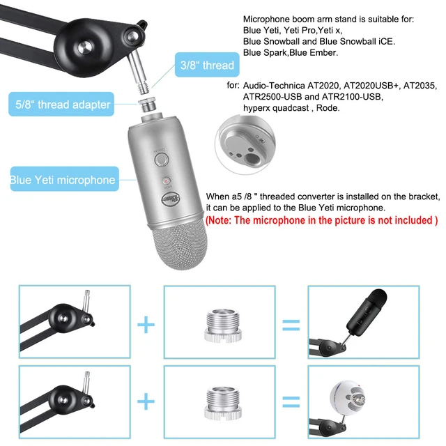 MOUNT-IT! Adjustable Microphone Boom Arm [3/8'' to 5/8'' Screw Adapter]  Suspension Scissor Mic Stand, Desk Mount For Blue Snowball, Yeti, & Other